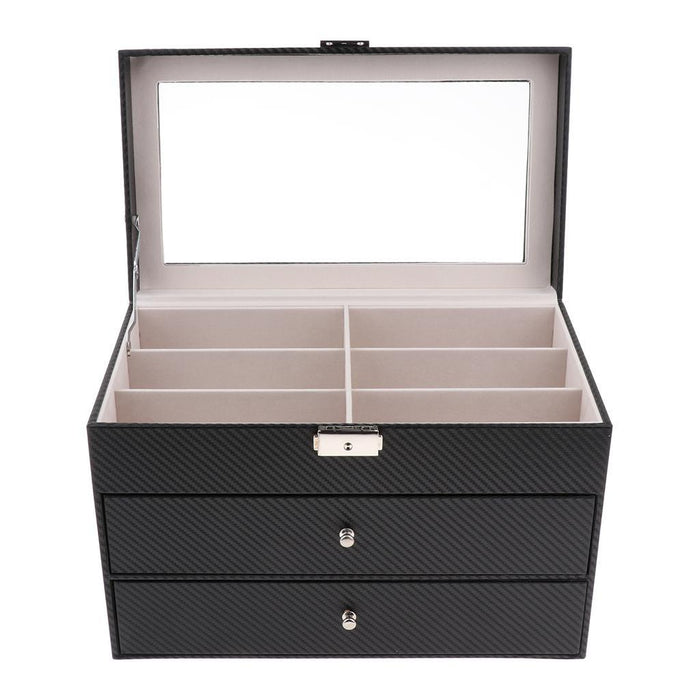 18 Grids Carbon Fiber Glasses Storage Tray Box Watch Display Case Organizer for Eyeglasses Sunglasses Eyewear Accessories