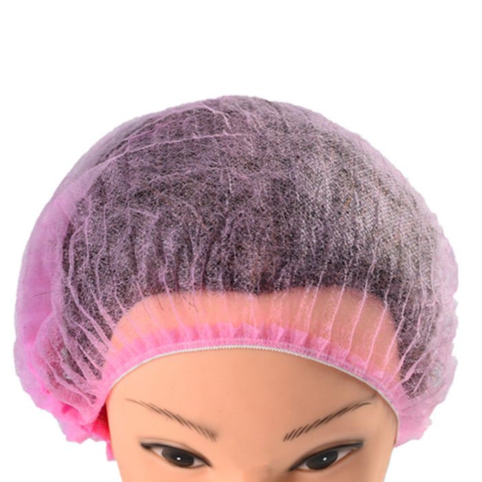 Crofta 100 Disposable Non Woven Hair Net Cap Hairnet Dust Proof Head Cover Hat Pink