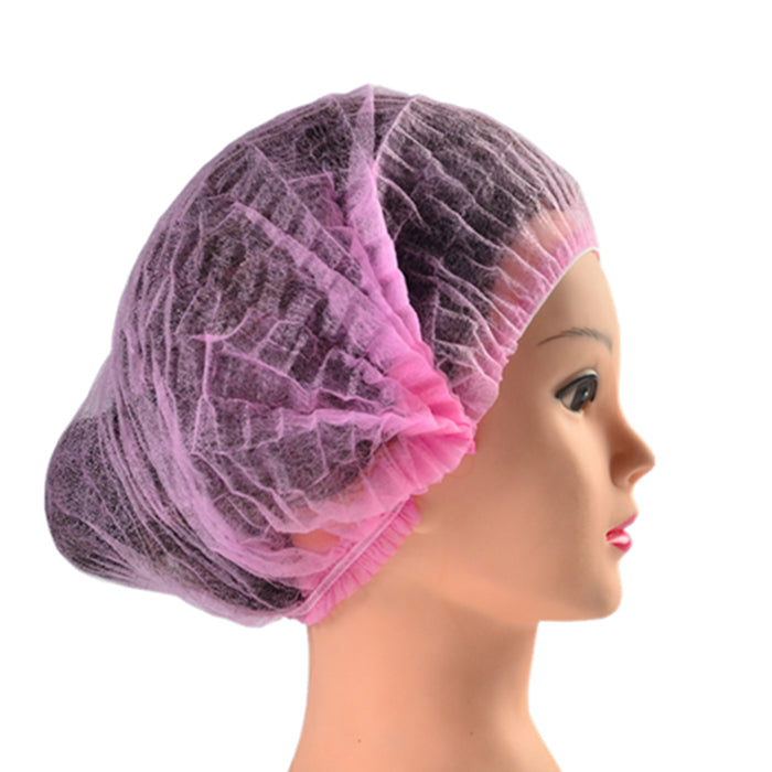 Crofta 100 Disposable Non Woven Hair Net Cap Hairnet Dust Proof Head Cover Hat Pink