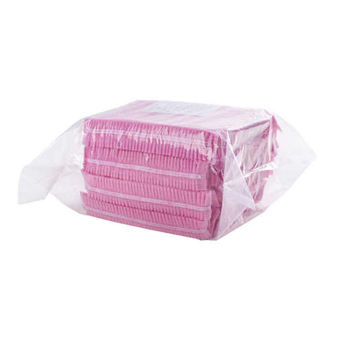 Crofta 100 Disposable Non Woven Hair Net Cap Hairnet Dust Proof Head Cover Hat Pink