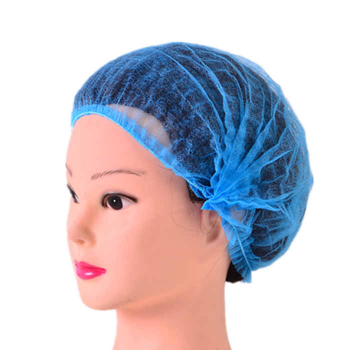 Crofta 100 Disposable Non Woven Hair Net Cap Hairnet Dust Proof Head Cover Hat Blue