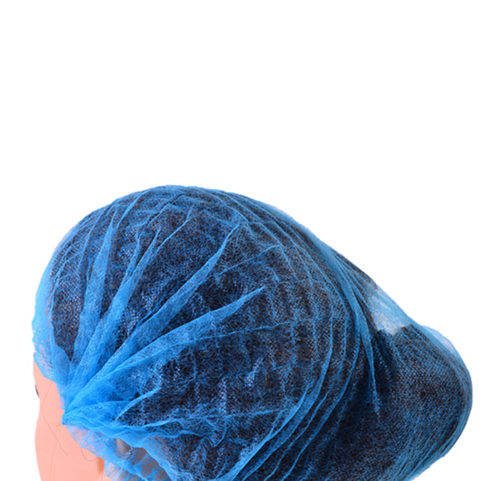 Crofta 100 Disposable Non Woven Hair Net Cap Hairnet Dust Proof Head Cover Hat Blue