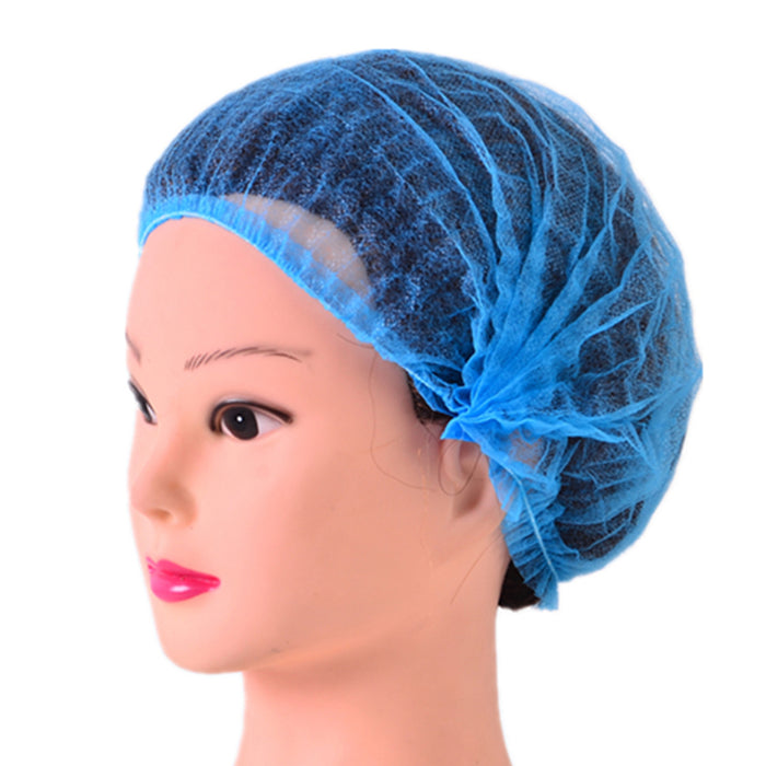 Crofta 100 Disposable Non Woven Hair Net Cap Hairnet Dust Proof Head Cover Hat Blue