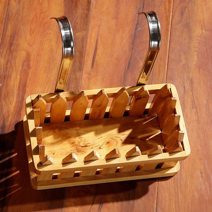 Crofta Wooden Hanging Storage Basket Shower Caddy Shampoo Bathroom Organizer Holder