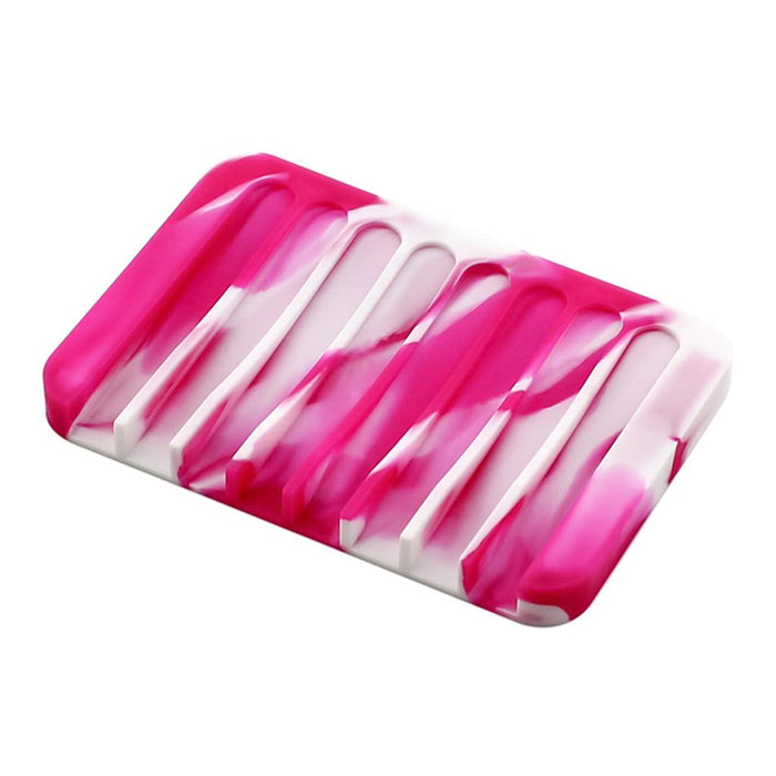 Crofta 2 Pcs Silicone Soap Dish Soap Holder Soap box Plate Tray  Rose red White