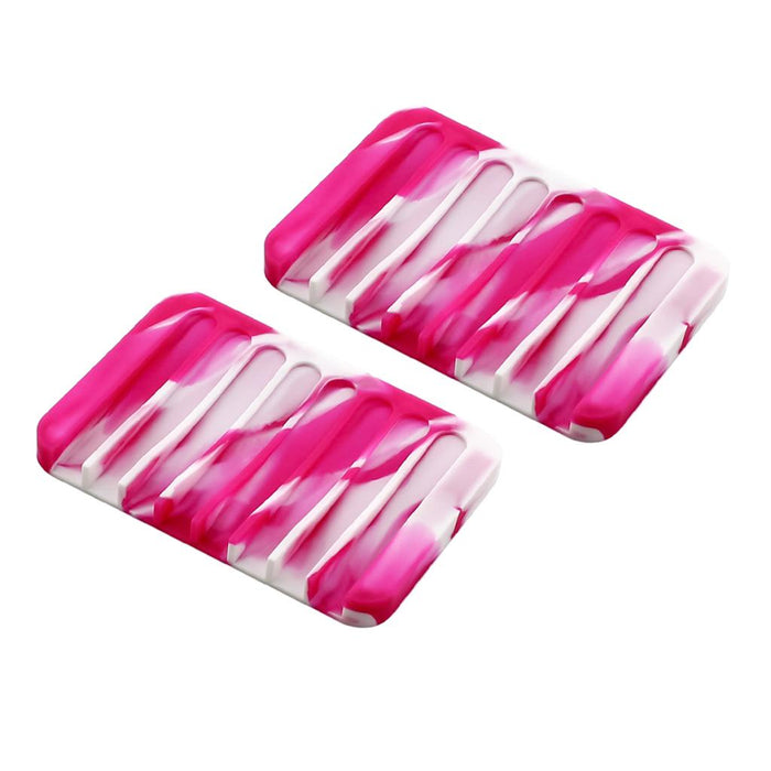 Crofta 2 Pcs Silicone Soap Dish Soap Holder Soap box Plate Tray  Rose red White