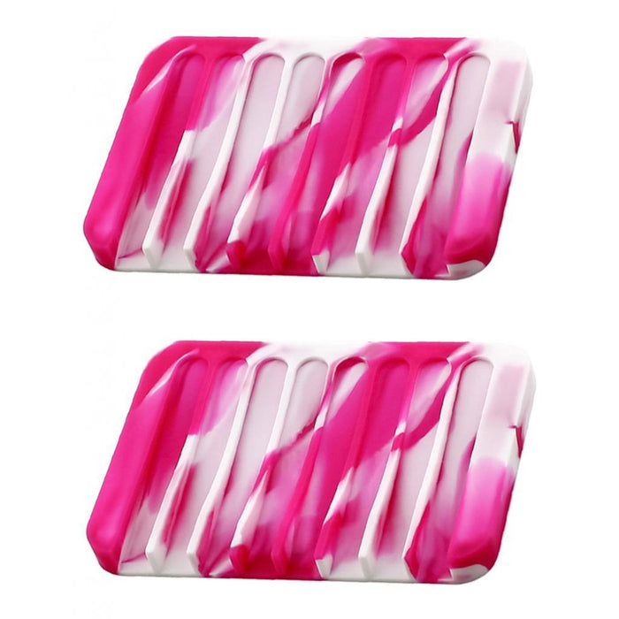 Crofta 2 Pcs Silicone Soap Dish Soap Holder Soap box Plate Tray  Rose red White