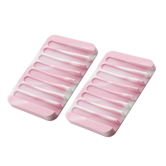 Crofta 2 Pcs Silicone Soap Dish Soap Holder Soap box Plate Tray  Pink white