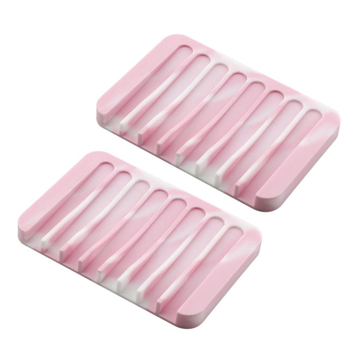 Crofta 2 Pcs Silicone Soap Dish Soap Holder Soap box Plate Tray  Pink white