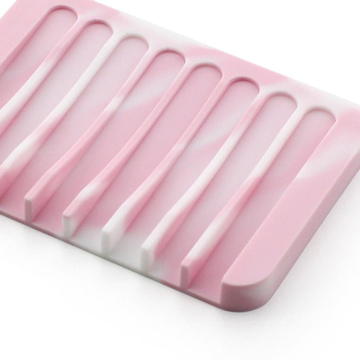 Crofta 2 Pcs Silicone Soap Dish Soap Holder Soap box Plate Tray  Pink white