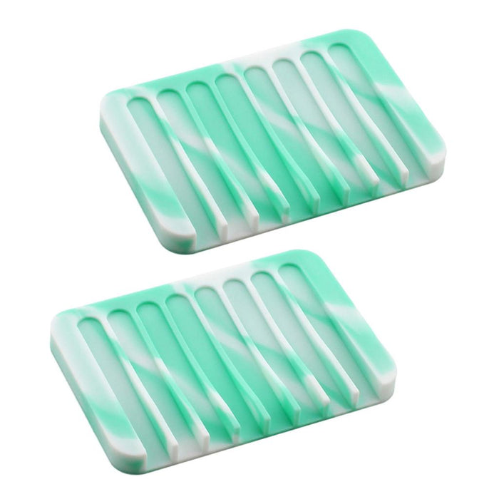 Crofta 2 Pcs Silicone Soap Dish Soap Holder Soap box Plate Tray  Mint white