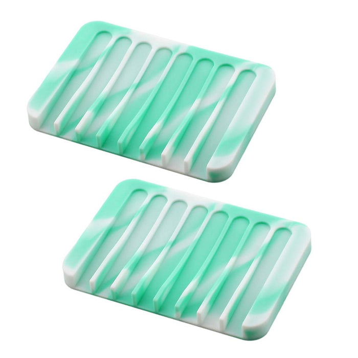 Crofta 2 Pcs Silicone Soap Dish Soap Holder Soap box Plate Tray  Mint white