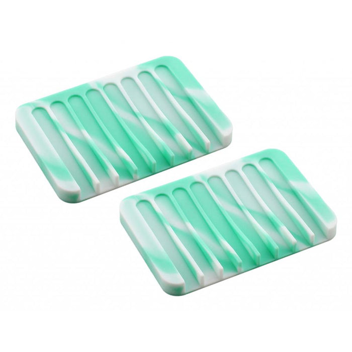 Crofta 2 Pcs Silicone Soap Dish Soap Holder Soap box Plate Tray  Mint white