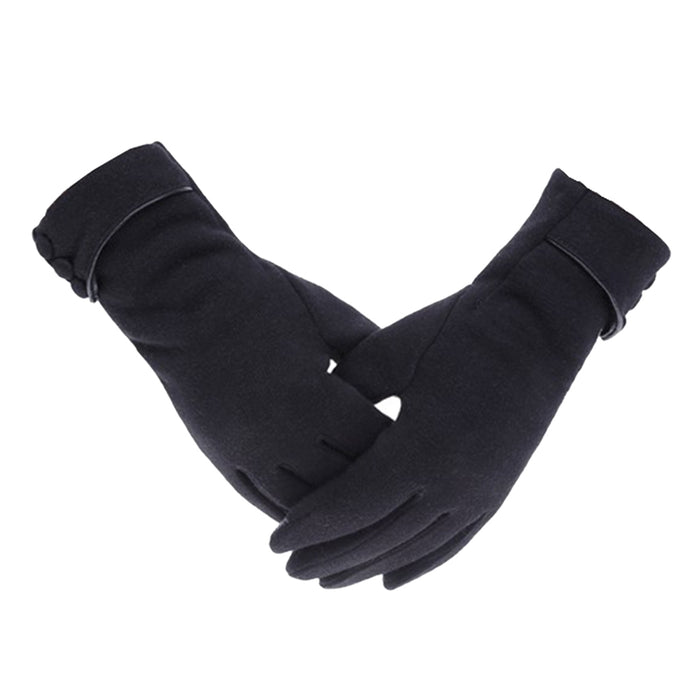 Crofta Womens Winter Warm Fleece Lined Windproof Thermal Touch Screen Gloves Black