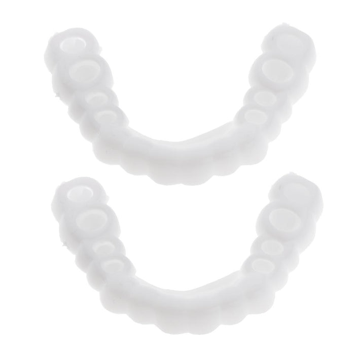 Crofta 2 Pcs Silicone Upper False Teeth Dental Veneers Dentures Fake Tooth w/ Case