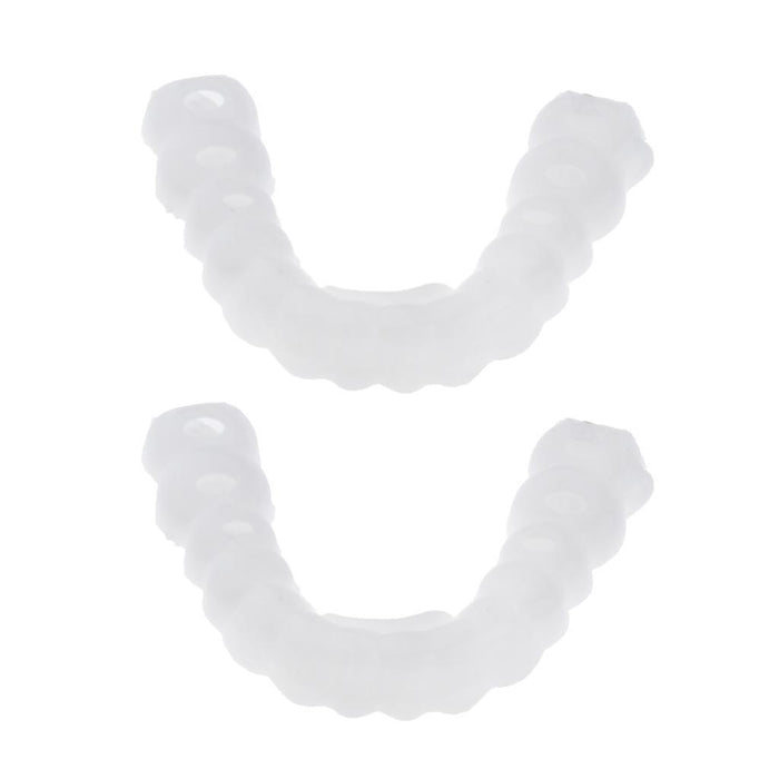 Crofta 2 Pcs Silicone Lower False Teeth Dental Veneers Dentures Fake Tooth w/ Case