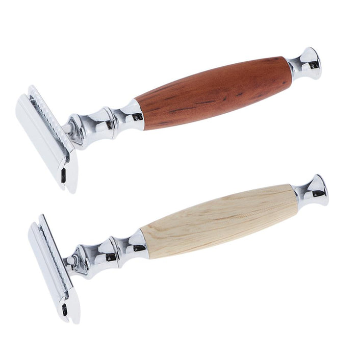 Crofta Wood Handle Double Edge Safety Shaving Razors Moustache Grooming Tool Brown