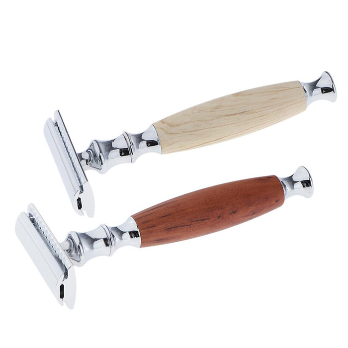 Crofta Wood Handle Double Edge Safety Shaving Razors Moustache Grooming Tool Brown