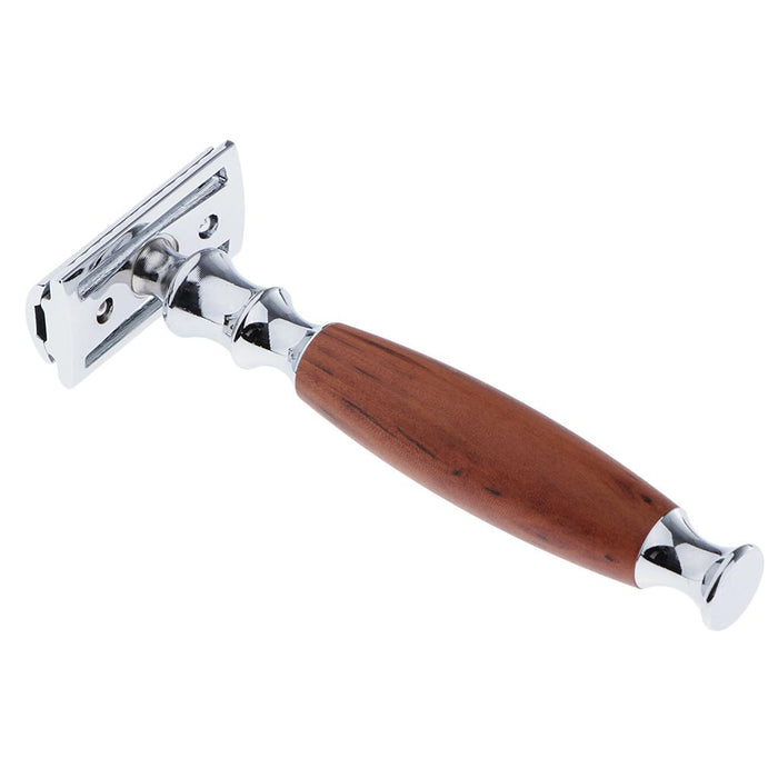 Crofta Wood Handle Double Edge Safety Shaving Razors Moustache Grooming Tool Brown