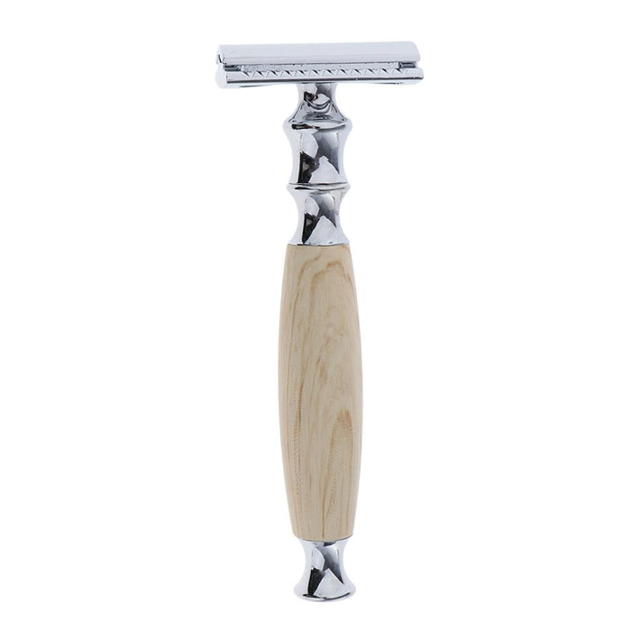 Crofta Wood Handle Double Edge Safety Shaving Razors Moustache Grooming Tool Beige