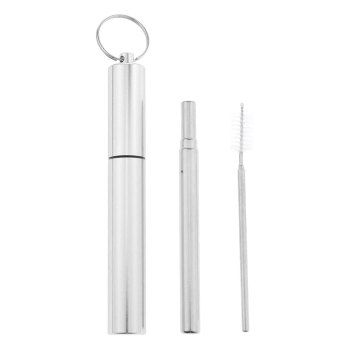 Crofta Reusable Stainless Steel Metal Straw Portable Telescopic Straw Set Silver