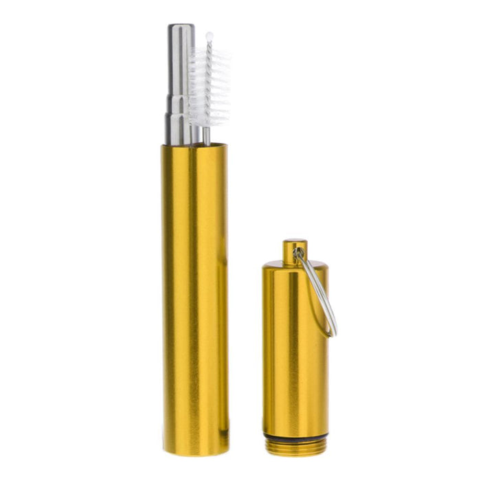 Crofta Reusable Stainless Steel Metal Straw Portable Telescopic Straw Set Golden