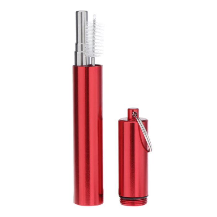 Crofta Reusable Stainless Steel Metal Straw Portable Telescopic Straw Set Red