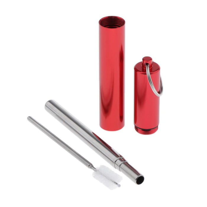 Crofta Reusable Stainless Steel Metal Straw Portable Telescopic Straw Set Red