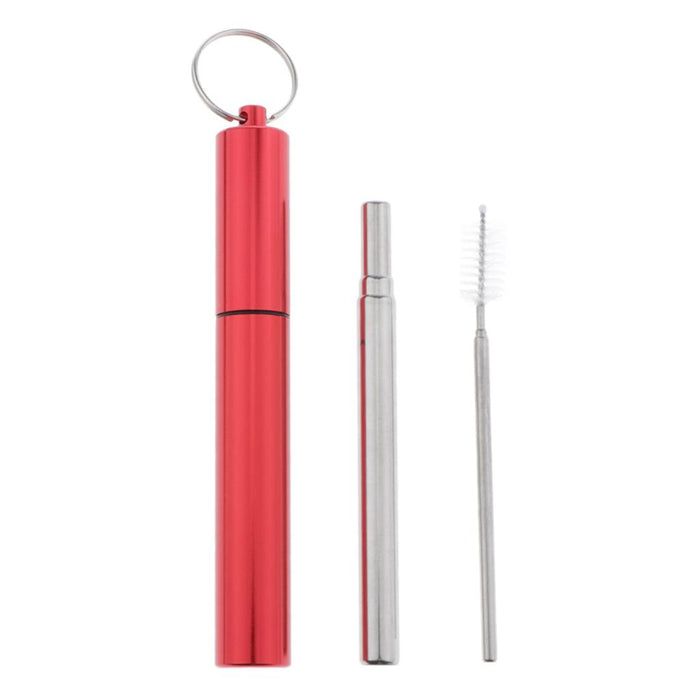 Crofta Reusable Stainless Steel Metal Straw Portable Telescopic Straw Set Red