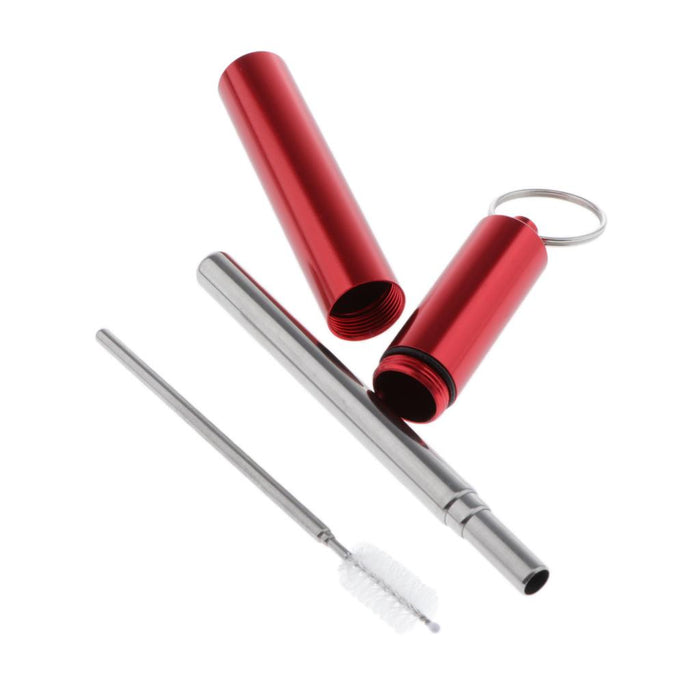 Crofta Reusable Stainless Steel Metal Straw Portable Telescopic Straw Set Red