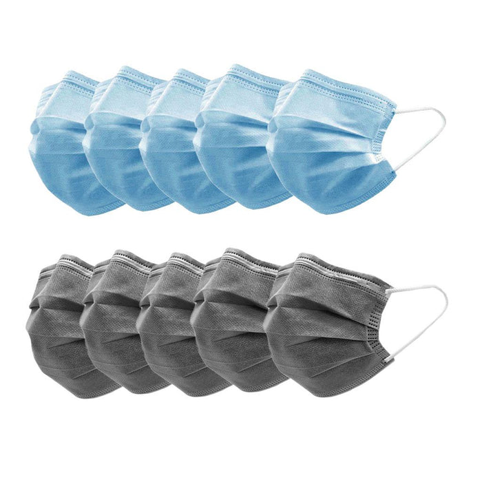 Crofta 10pcs Disposable Face Mask 3 Layers  5PCS Blue + 5PCS Gray