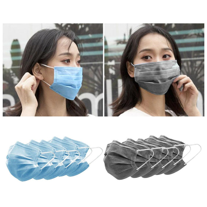 Crofta 10pcs Disposable Face Mask 3 Layers  5PCS Blue + 5PCS Gray