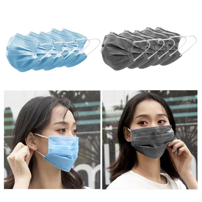 Crofta 10pcs Disposable Face Mask 3 Layers  5PCS Blue + 5PCS Gray