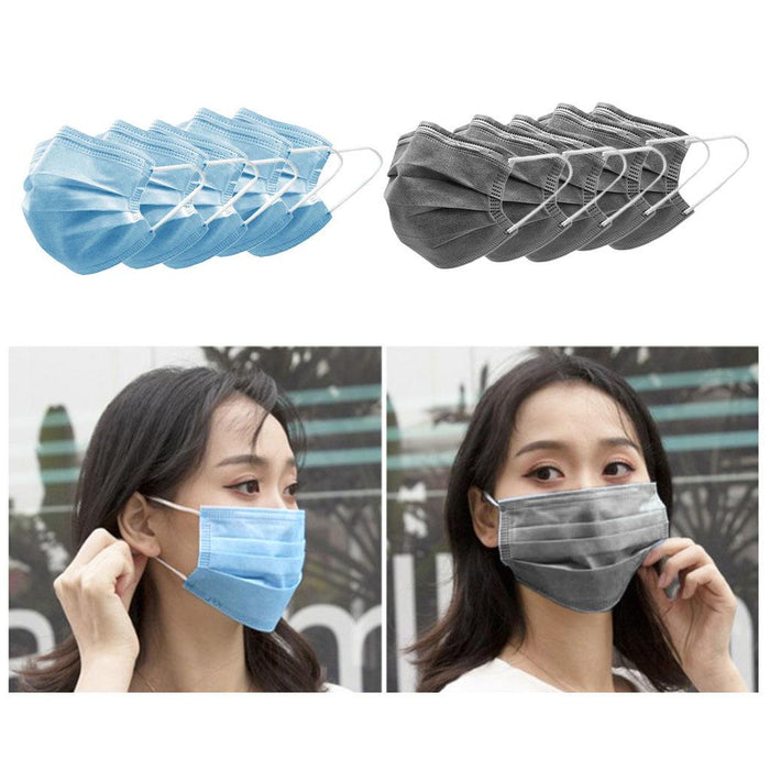 Crofta 10pcs Disposable Face Mask 3 Layers  5PCS Blue + 5PCS Gray