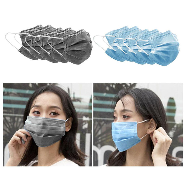 Crofta 10pcs Disposable Face Mask 3 Layers  5PCS Blue + 5PCS Gray