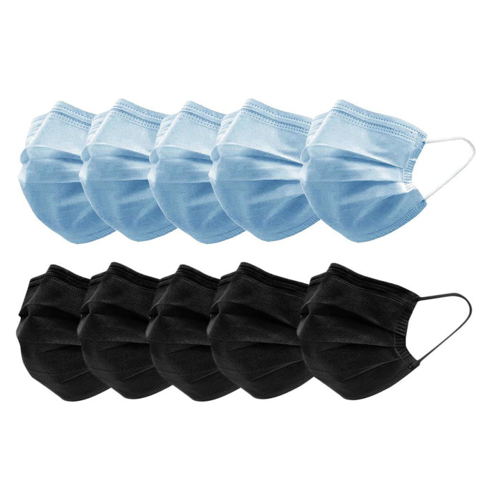 Crofta 10pcs Disposable Face Mask 3 Layers  5PCS Blue +5PCS Black