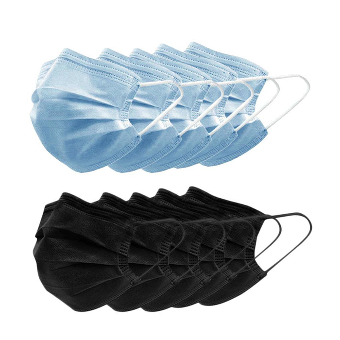 Crofta 10pcs Disposable Face Mask 3 Layers  5PCS Blue +5PCS Black