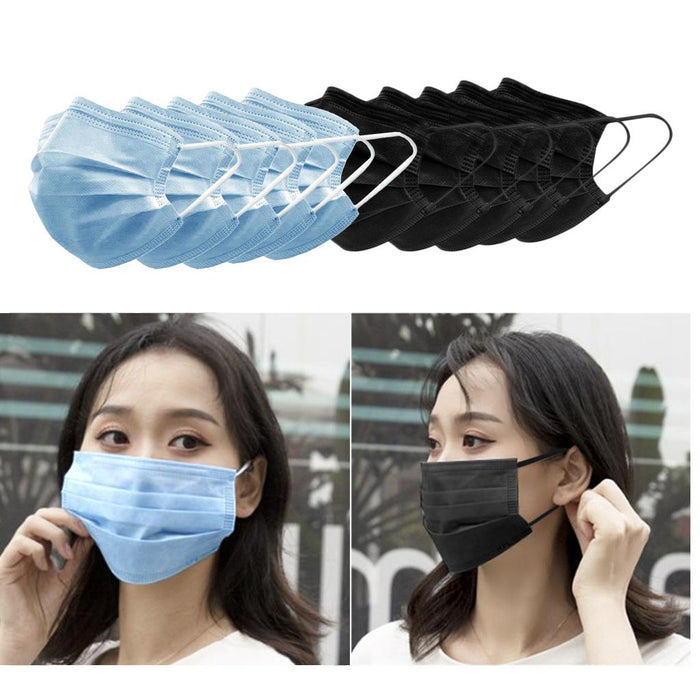 Crofta 10pcs Disposable Face Mask 3 Layers  5PCS Blue +5PCS Black