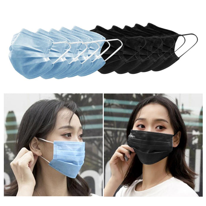 Crofta 10pcs Disposable Face Mask 3 Layers  5PCS Blue +5PCS Black