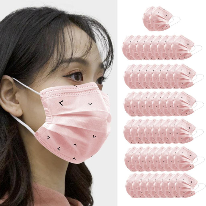 Crofta 50 Pieces Adults Disposable Anti-Haze Face Mouth Mask Dustproof Pink