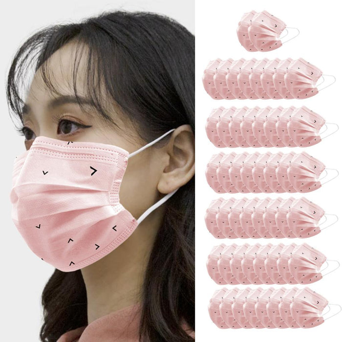 Crofta 50 Pieces Adults Disposable Anti-Haze Face Mouth Mask Dustproof Pink