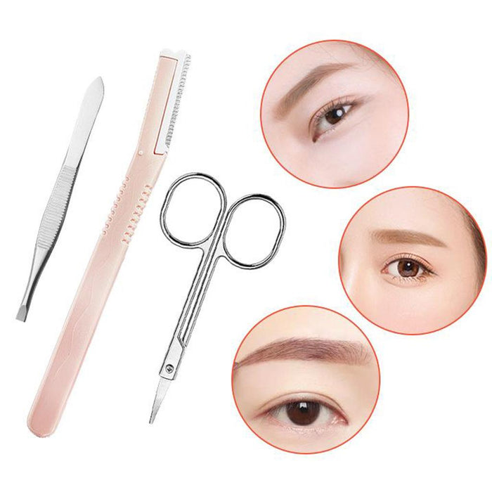 Crofta 10pcs/set Eyebrow Tools Tweezers Scissors Razor Eyelash Curler Set Kit