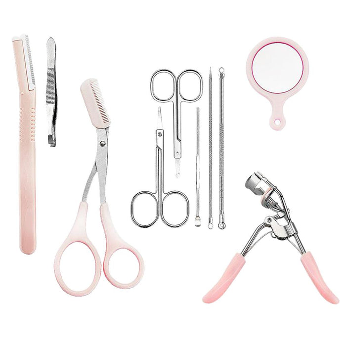 Crofta 10pcs/set Eyebrow Tools Tweezers Scissors Razor Eyelash Curler Set Kit