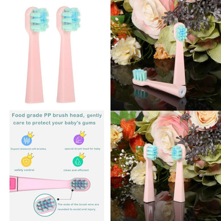 Crofta 2 Pieces Kids Sonic Whitening Electric Toothbrush 2 Heads Soft Bristles Pink