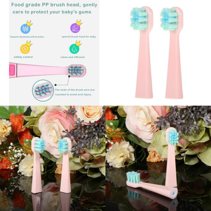 Crofta 2 Pieces Kids Sonic Whitening Electric Toothbrush 2 Heads Soft Bristles Pink