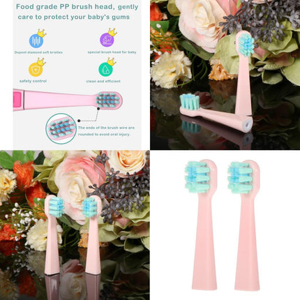 Crofta 2 Pieces Kids Sonic Whitening Electric Toothbrush 2 Heads Soft Bristles Pink