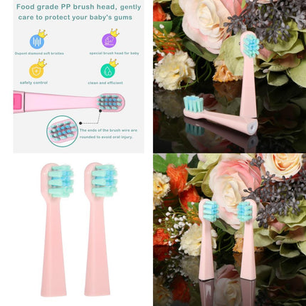 Crofta 2 Pieces Kids Sonic Whitening Electric Toothbrush 2 Heads Soft Bristles Pink