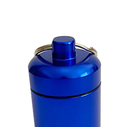 Crofta Waterproof Aluminum Pill Box Case Container Keychain Dark Blue