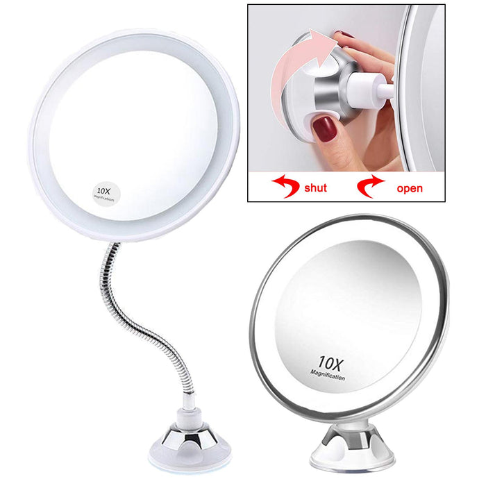 Crofta 10X Magnifying Makeup Mirror Magnification LED Light Cosmetic Mirror Style 1