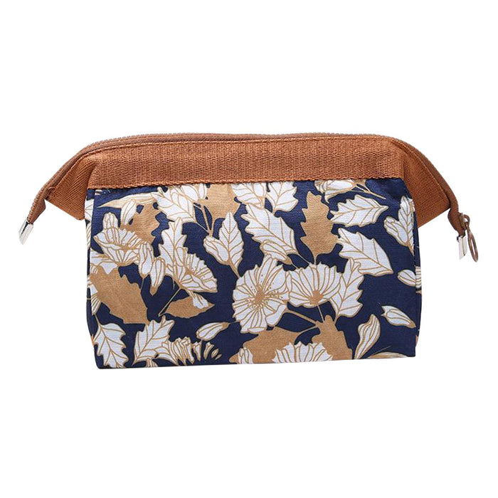 Crofta Womens Make Up Bag Small Printed Cosmetic Pouch Funny Cute Wash Bag Toiletry Brown Flower